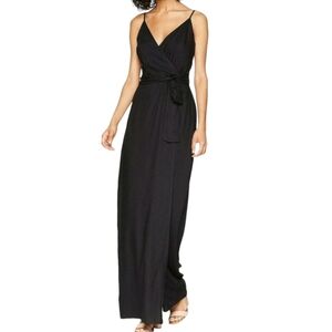 Paige black Faux Wrap Maxi Dress with waist belt Strappy vneck Neutral